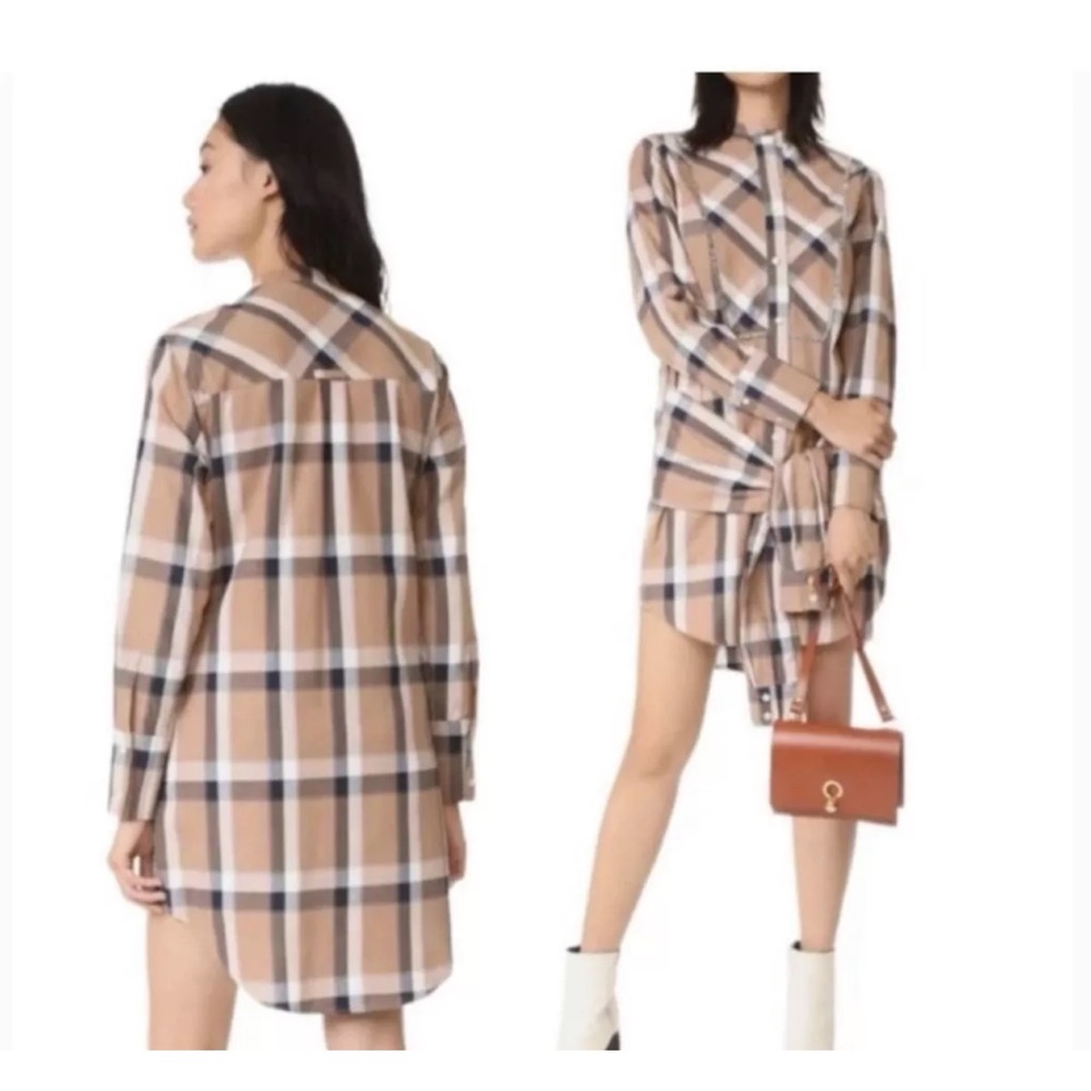 Derek Lam 10 Crosby Charlotte Tie Waist Shirt Dress Beige Size 4.